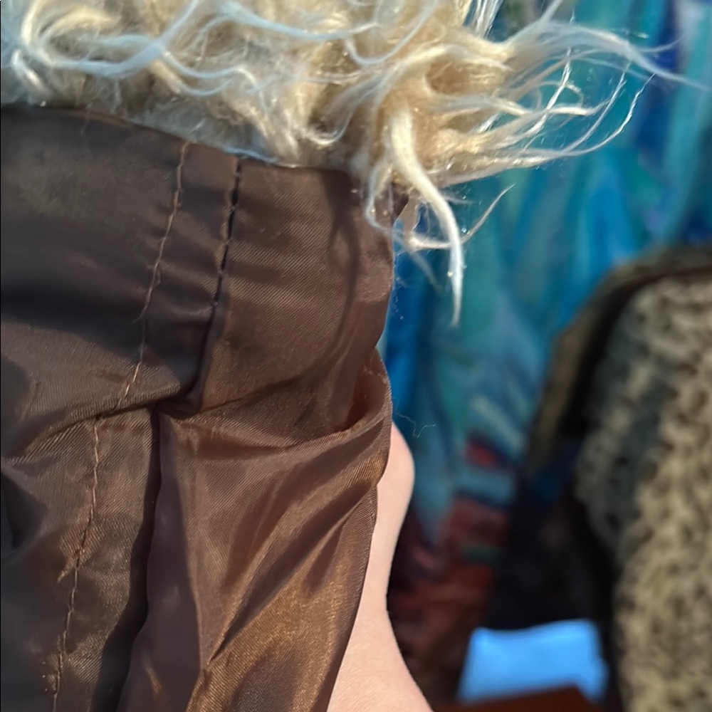 Patchwork Leather Jacket with Faux Fur Trim - Picture 9 of 9